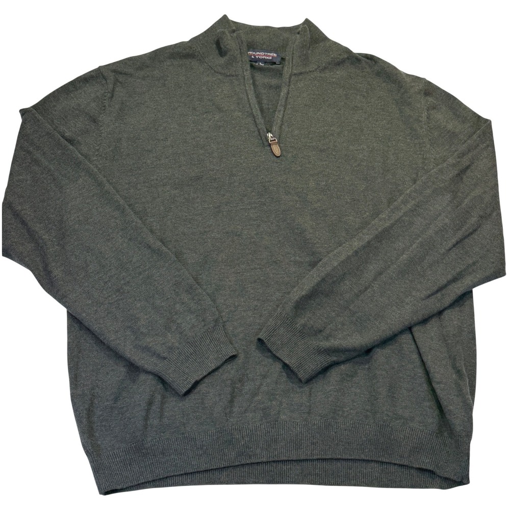Roundtree & Yorke Mens Large Gray Quarter Zip Mock Neck Pullover Sweater 1107B3